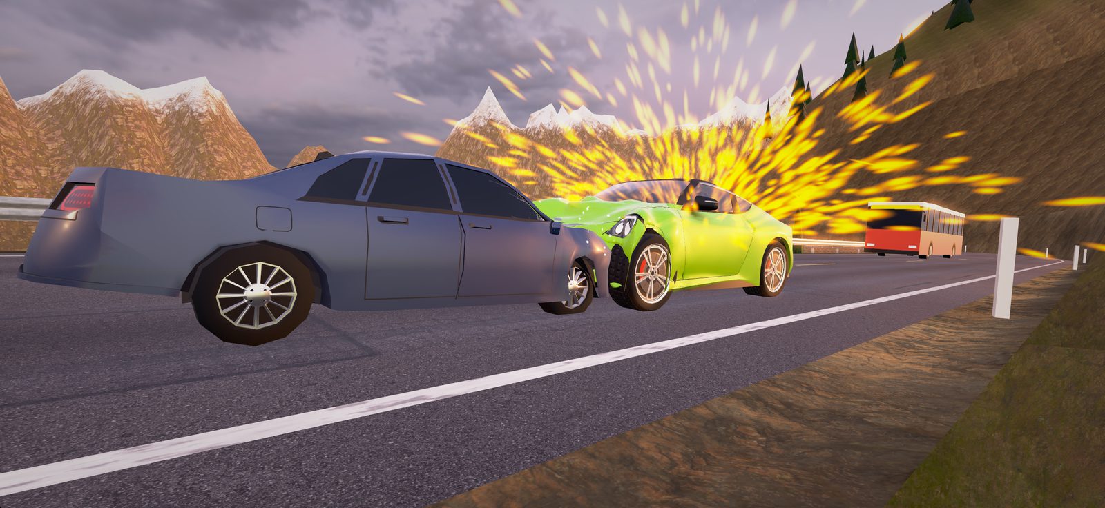 a head-on crash with sparks