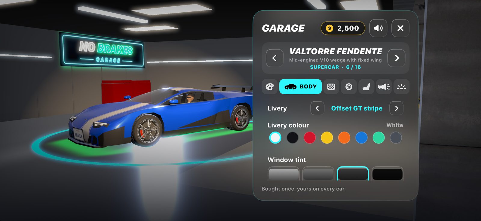 the garage body tab with a gt stripe livery