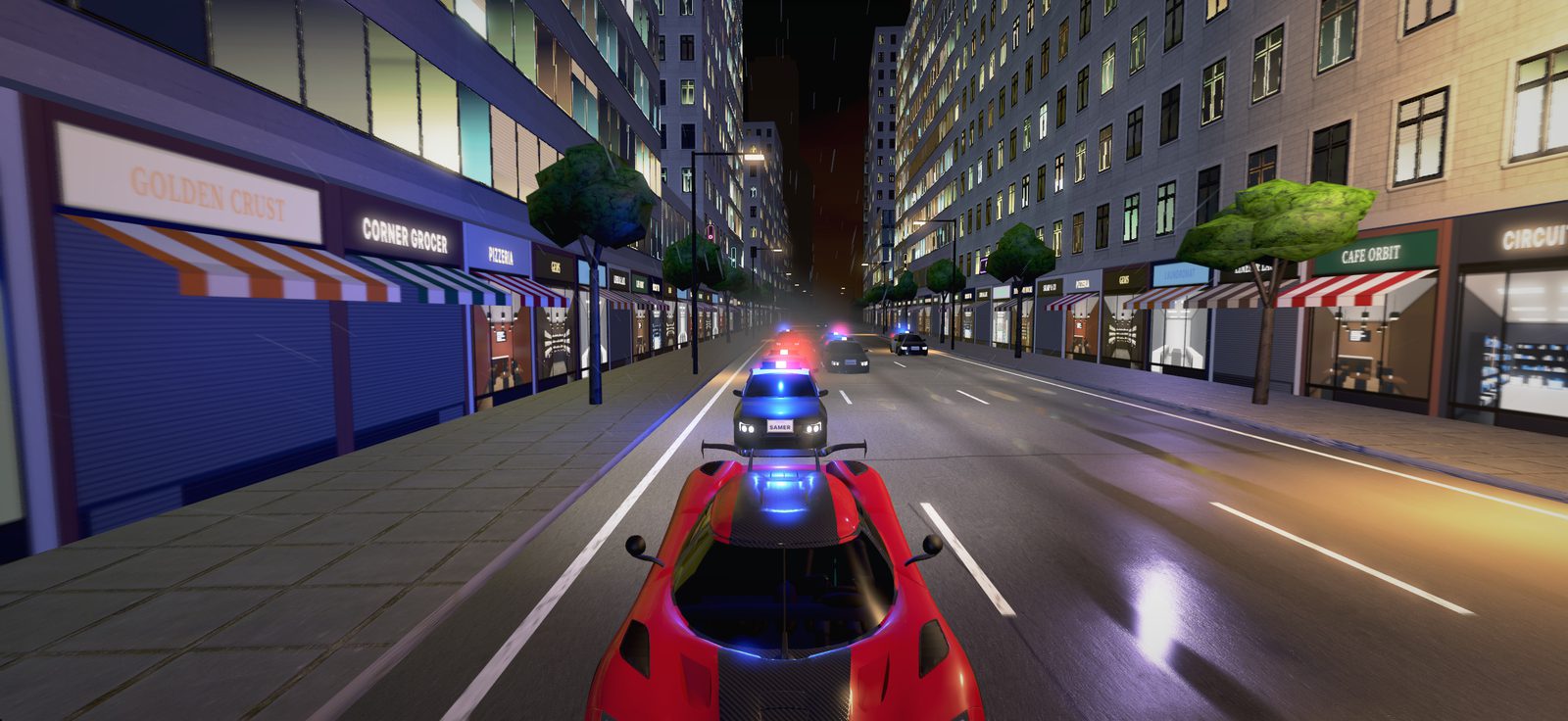 police cars chasing at night