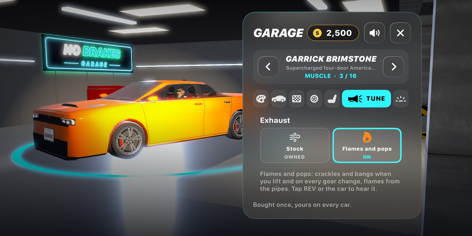 the tune tab with exhaust flames