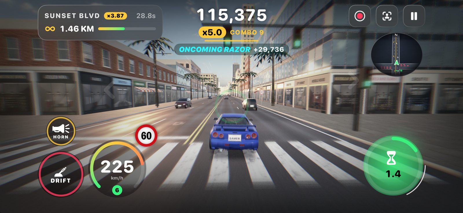 weaving through traffic at 225 km/h
