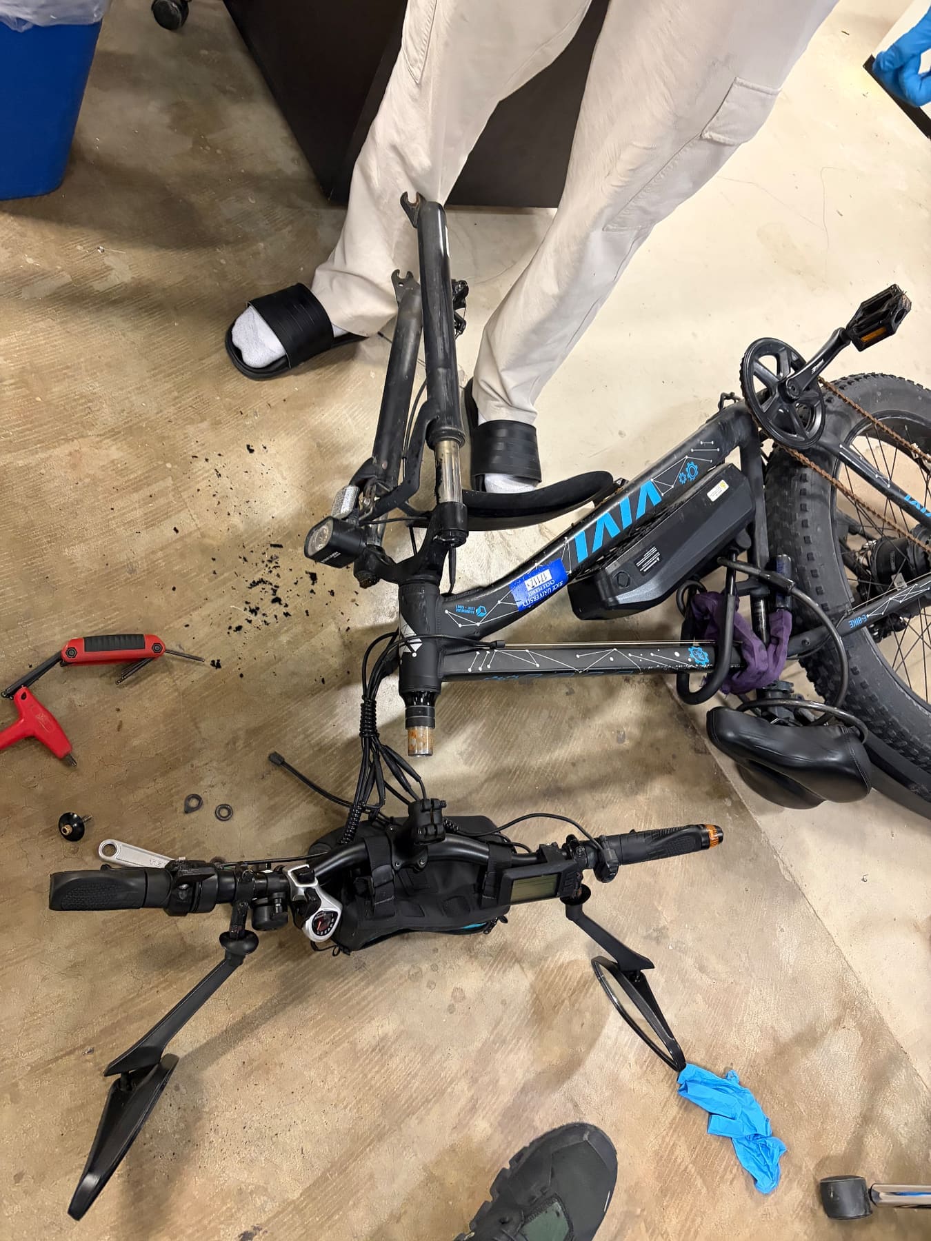 bike disassembled for maintenance